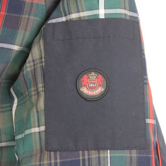 Pendleton Navy Blue Plaid Lined Hooded Rain Coat Jacket - Picture 14 of 15